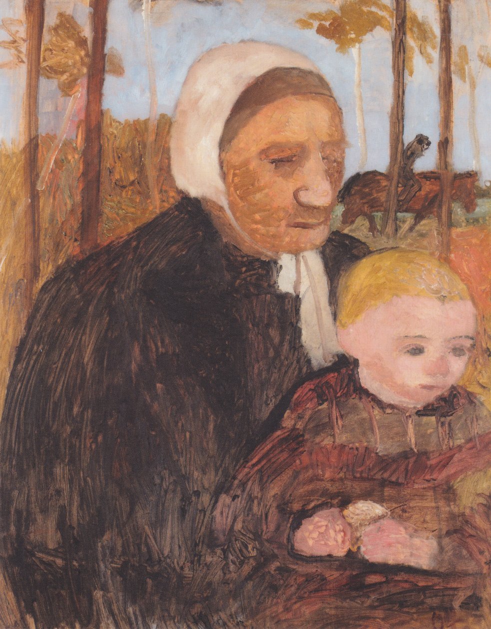 Bondekvinde med barn, i baggrunden en rytter af Paula Modersohn Becker