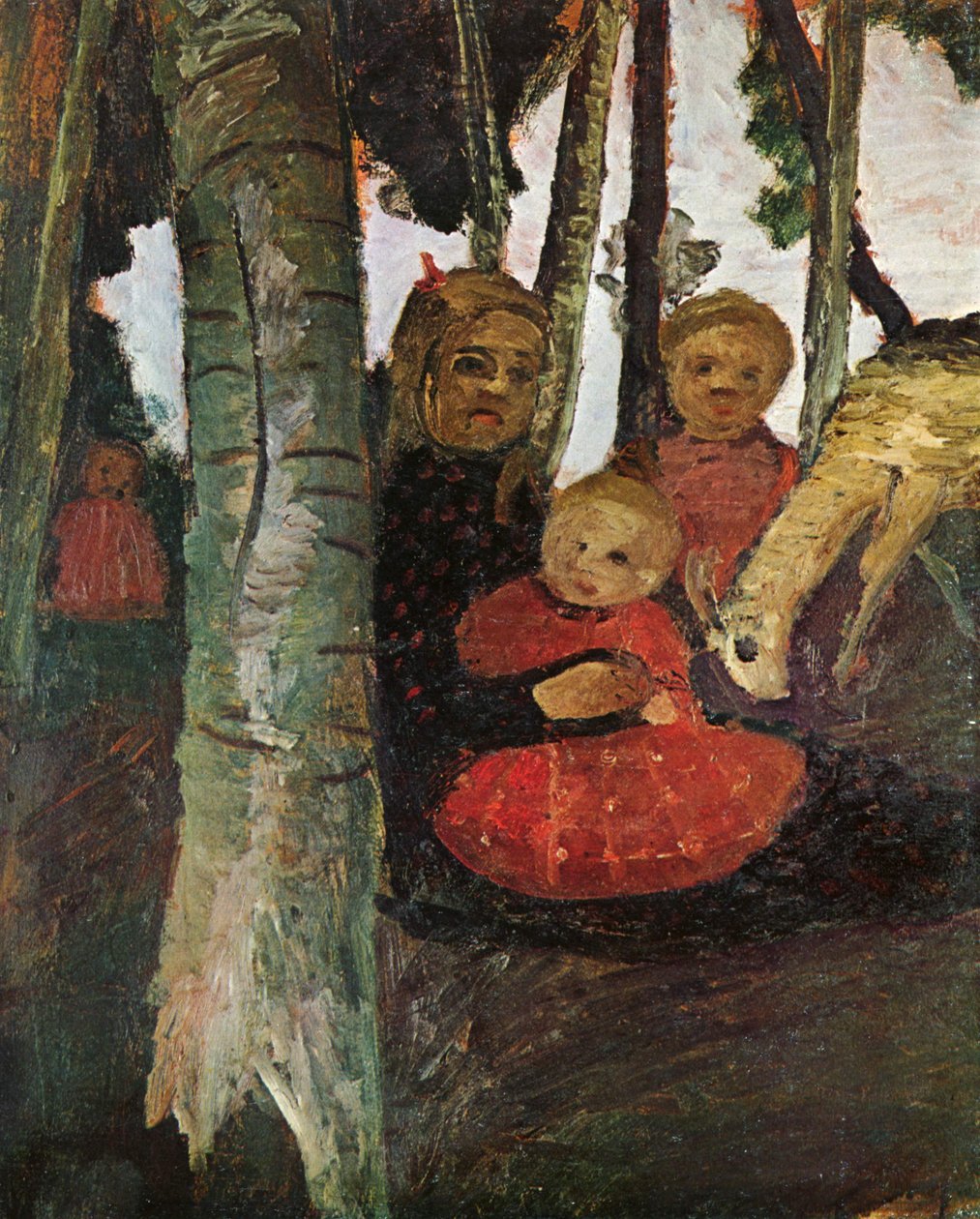 Tre børn med ged i birkeskoven af Paula Modersohn Becker