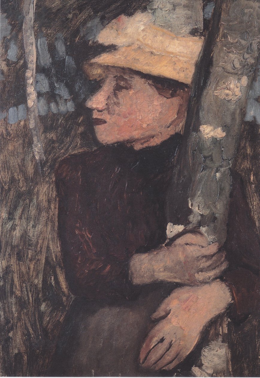 Kvinde med halmhat mellem birketræer af Paula Modersohn Becker