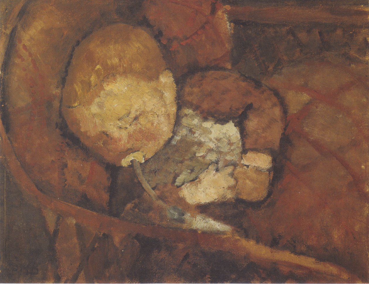 Barn med sutteflaske i vuggen af Paula Modersohn Becker