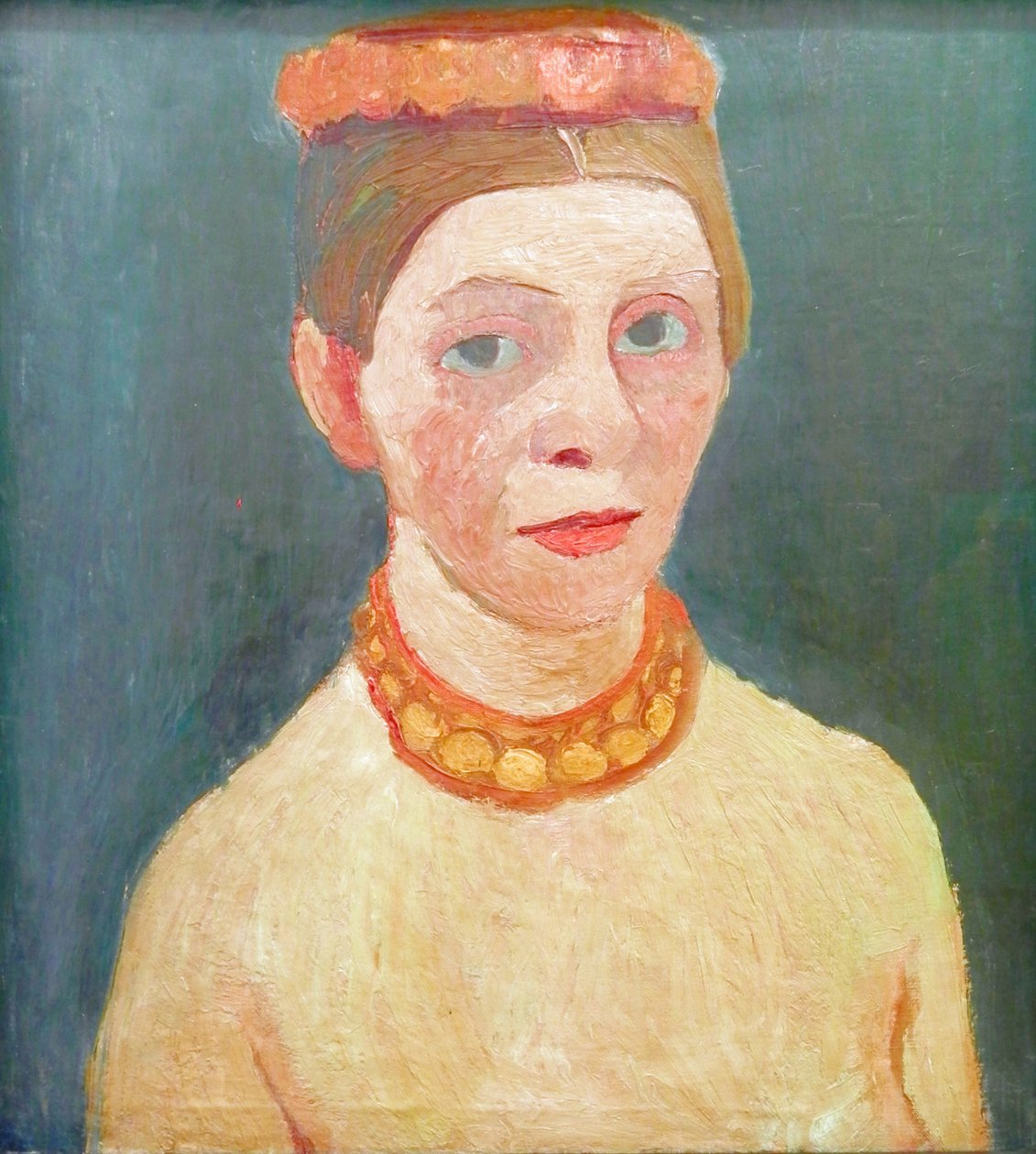 Selvportræt med en rød blomsterkrans og en kæde af Paula Modersohn Becker