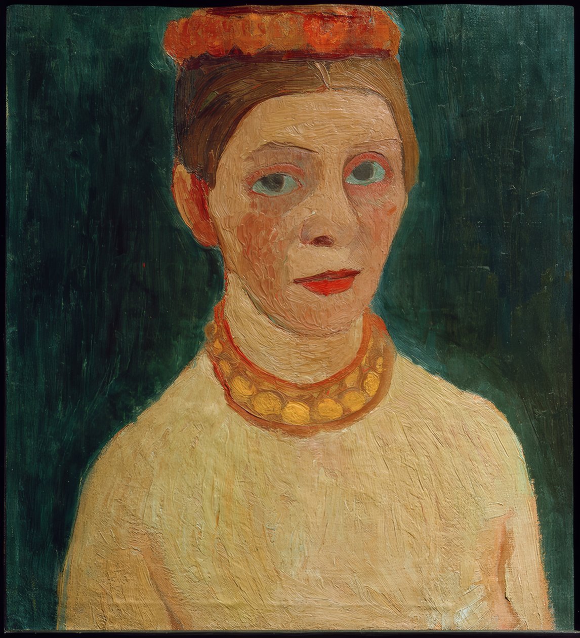 Selvportræt med en rød krans i håret af Paula Modersohn Becker