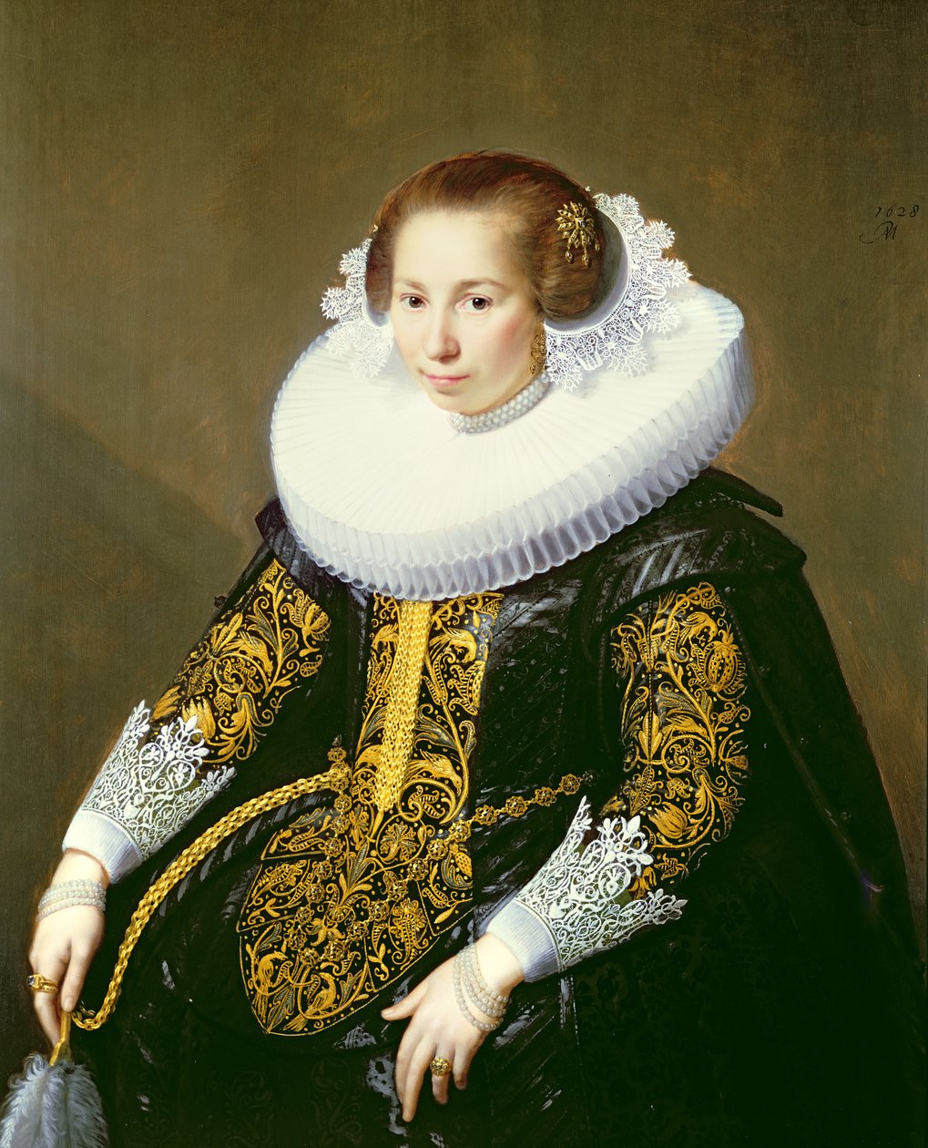 Portræt af fru van Voorst (en af ​​et par: 132049), 1628 af Paulus Moreelse