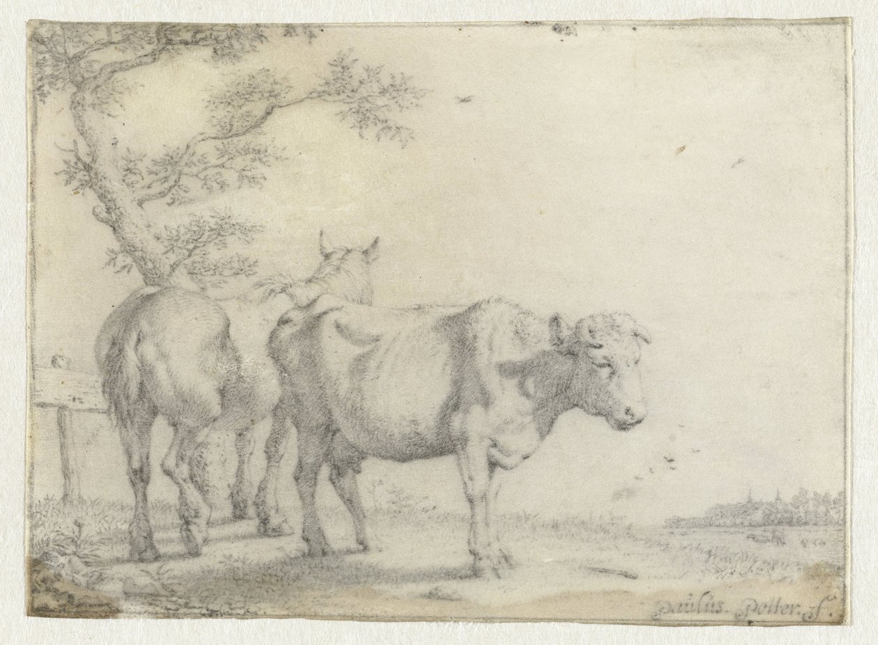 Hest og en ko ved et træ af Paulus Potter