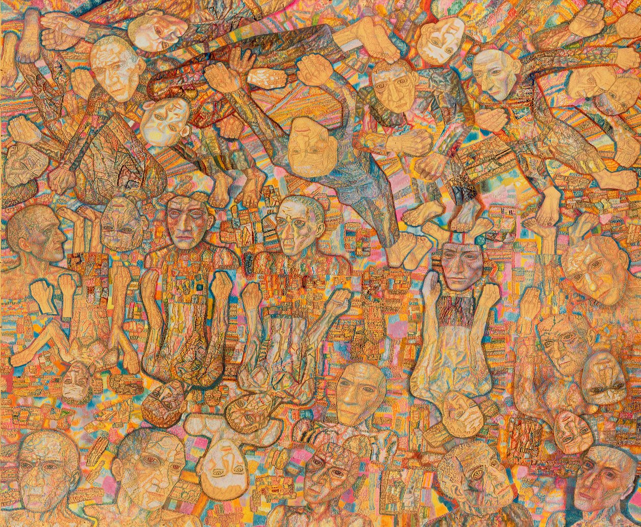 Crowd Composition (olie på papir) af Pawel Nikolajewitsch Filonow