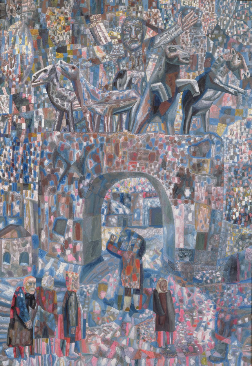 Narva-portene, 1929 (olie på papir) af Pawel Nikolajewitsch Filonow