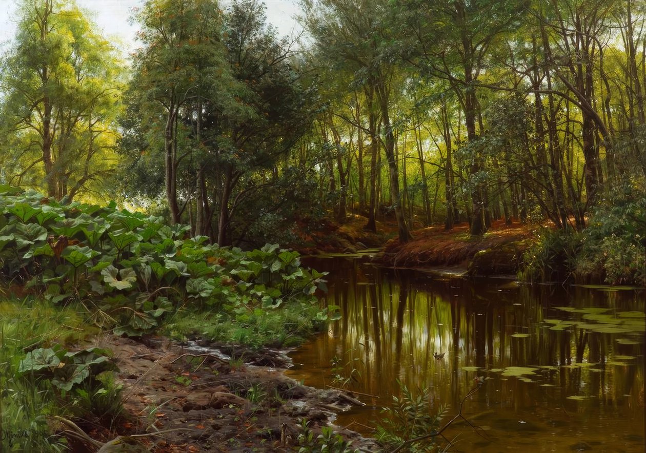 P.Mönsted, sommerdag ved skovstrømmen af Peder Monsted