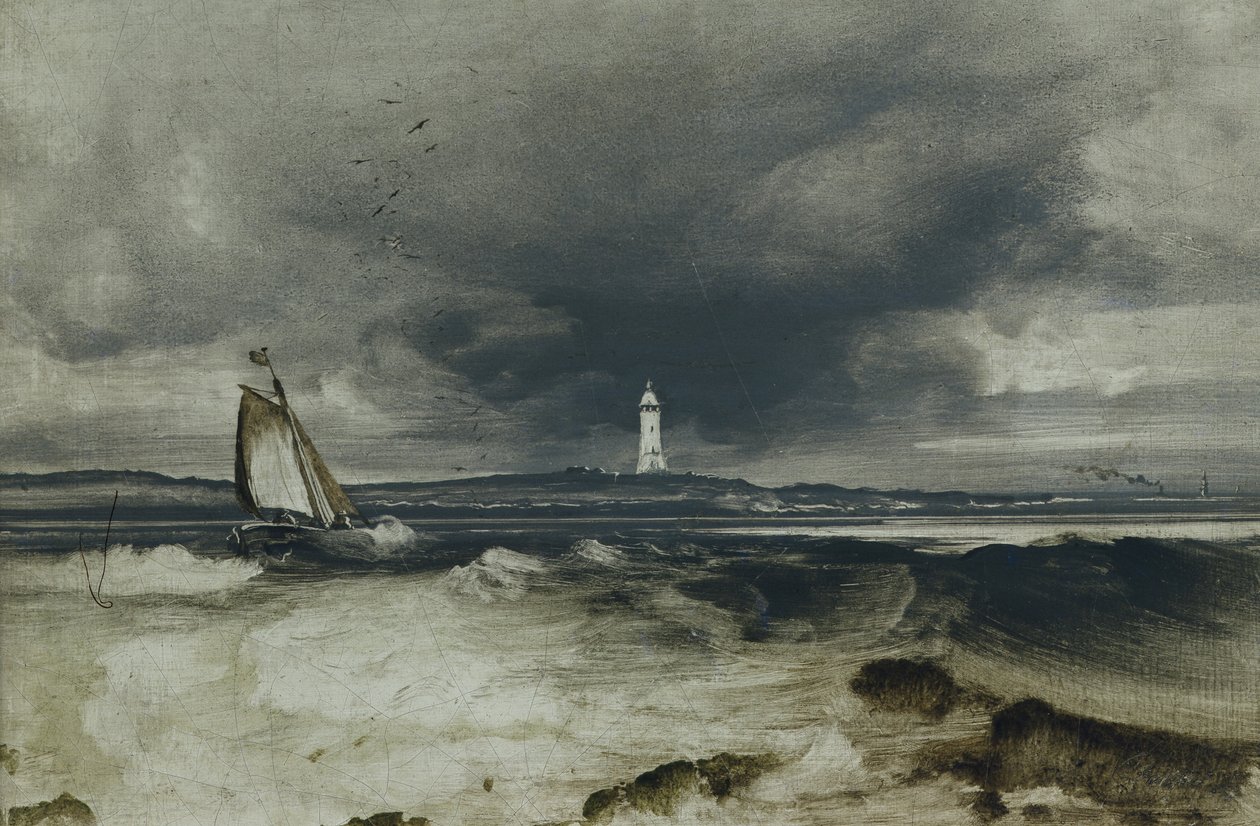 Fyrtårn (olie på panel) af Peder Balke