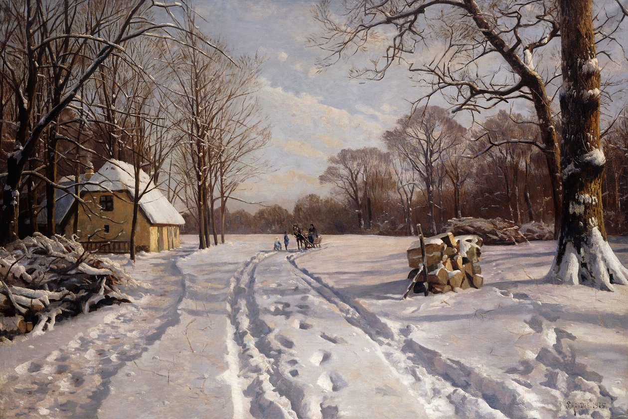 En slædetur gennem et vinterlandskab af Peder Monsted