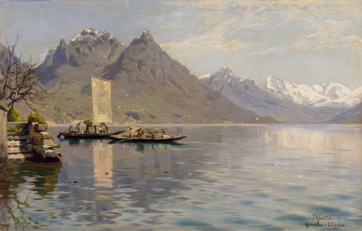 Solskin ved Luganosøen af Peder Monsted
