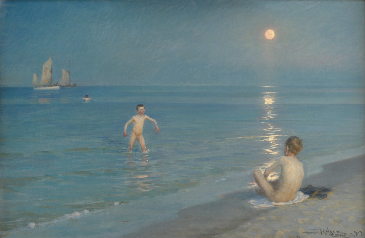 Drenge bader ved Skagen. Sommeraften af Peder Severin Krøyer
