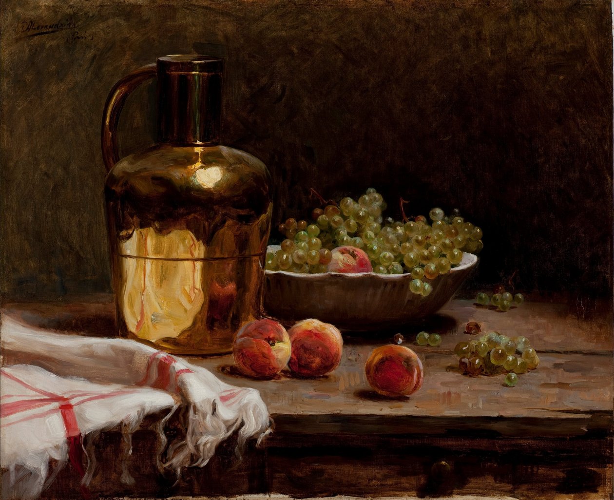 Stilleben - Druer og PeachesnPortugues: Stilleben - Druer og fersken af Pedro Alexandrino Borges