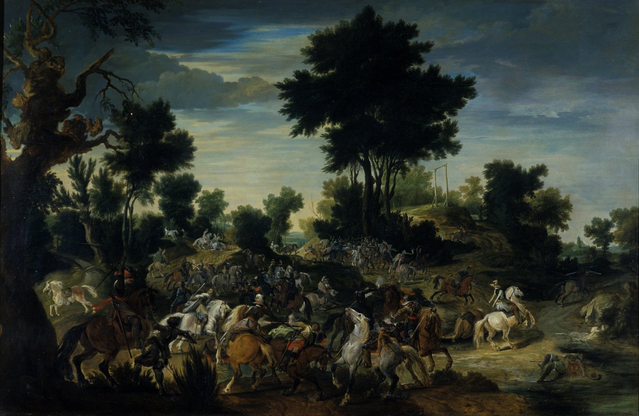 Ryttere, der rykker ind i en bæk, 1601-15 af Peeter Snayers