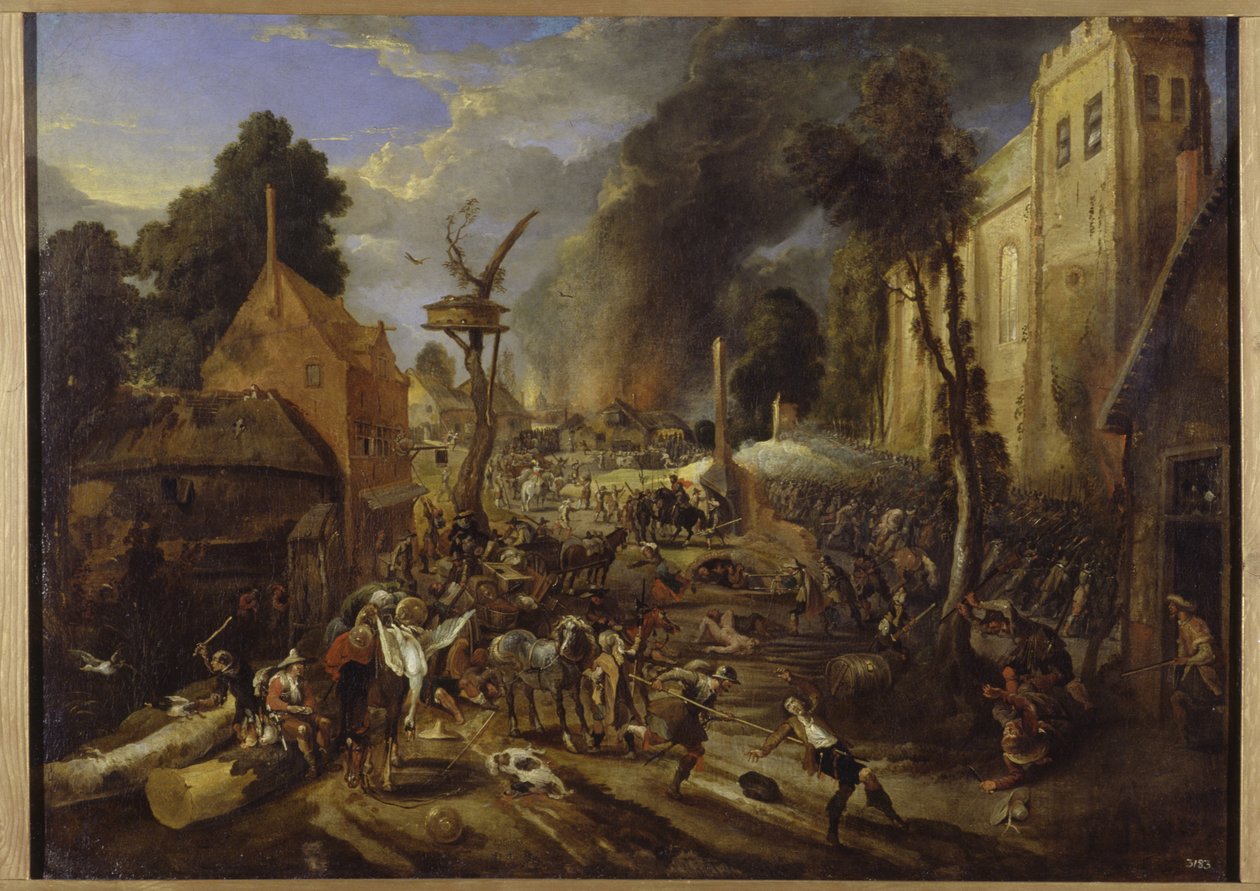 Spansk erobring af en flamsk landsby af Peeter Snayers