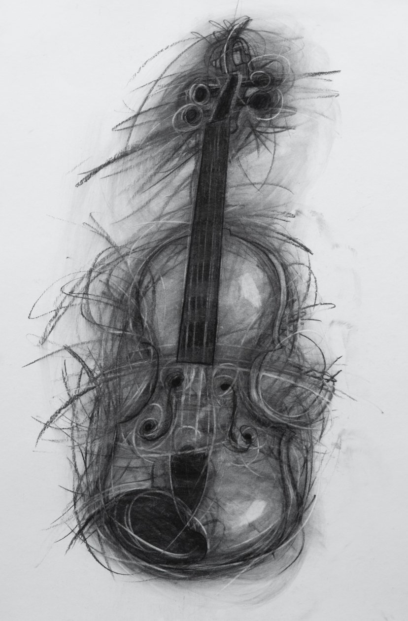 Violin, 2005 (kul på papir) af Penny Warden