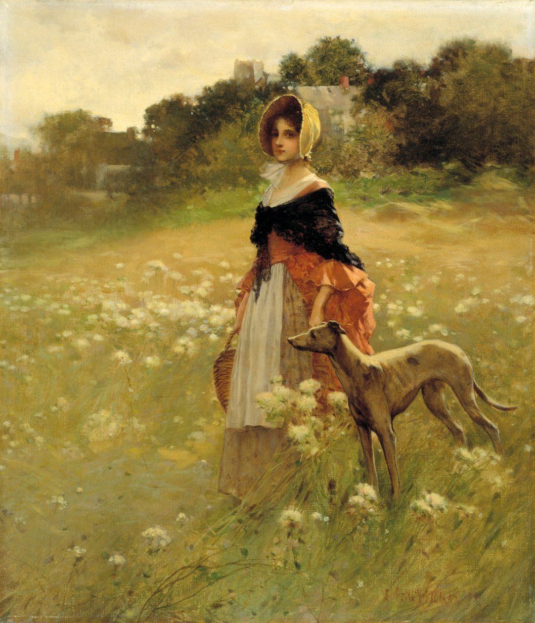 Ung pige og hund, 1890. af Percy Moran