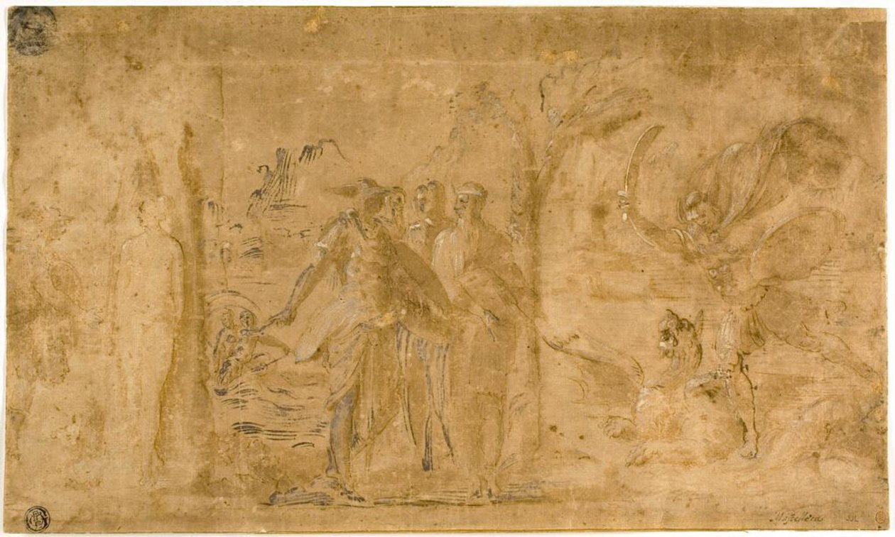 Studie til Perseus, der befrier Andromeda af Perino del Vaga