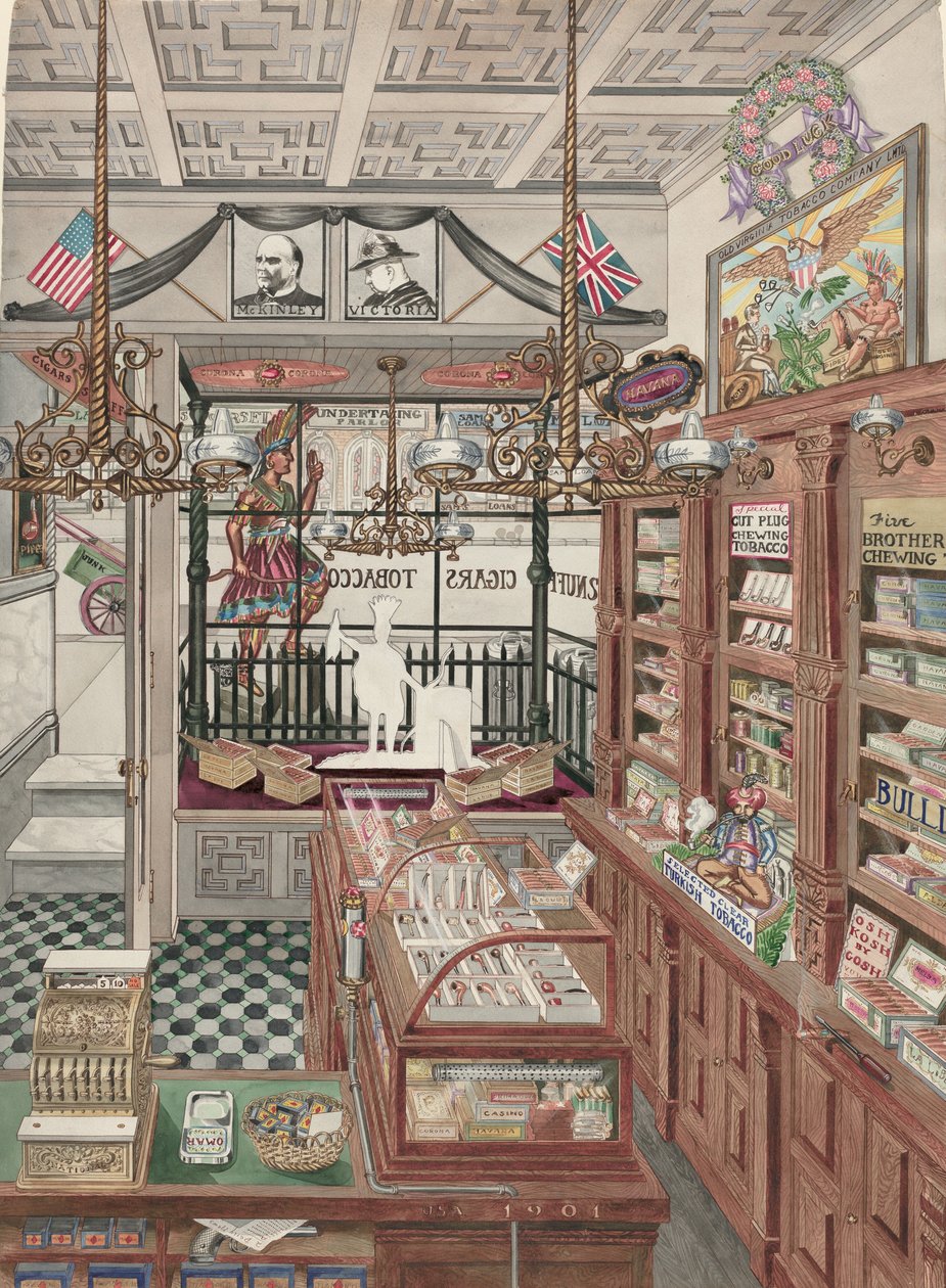 Cigarbutik, 1901, 19351942. af Perkins Harnly
