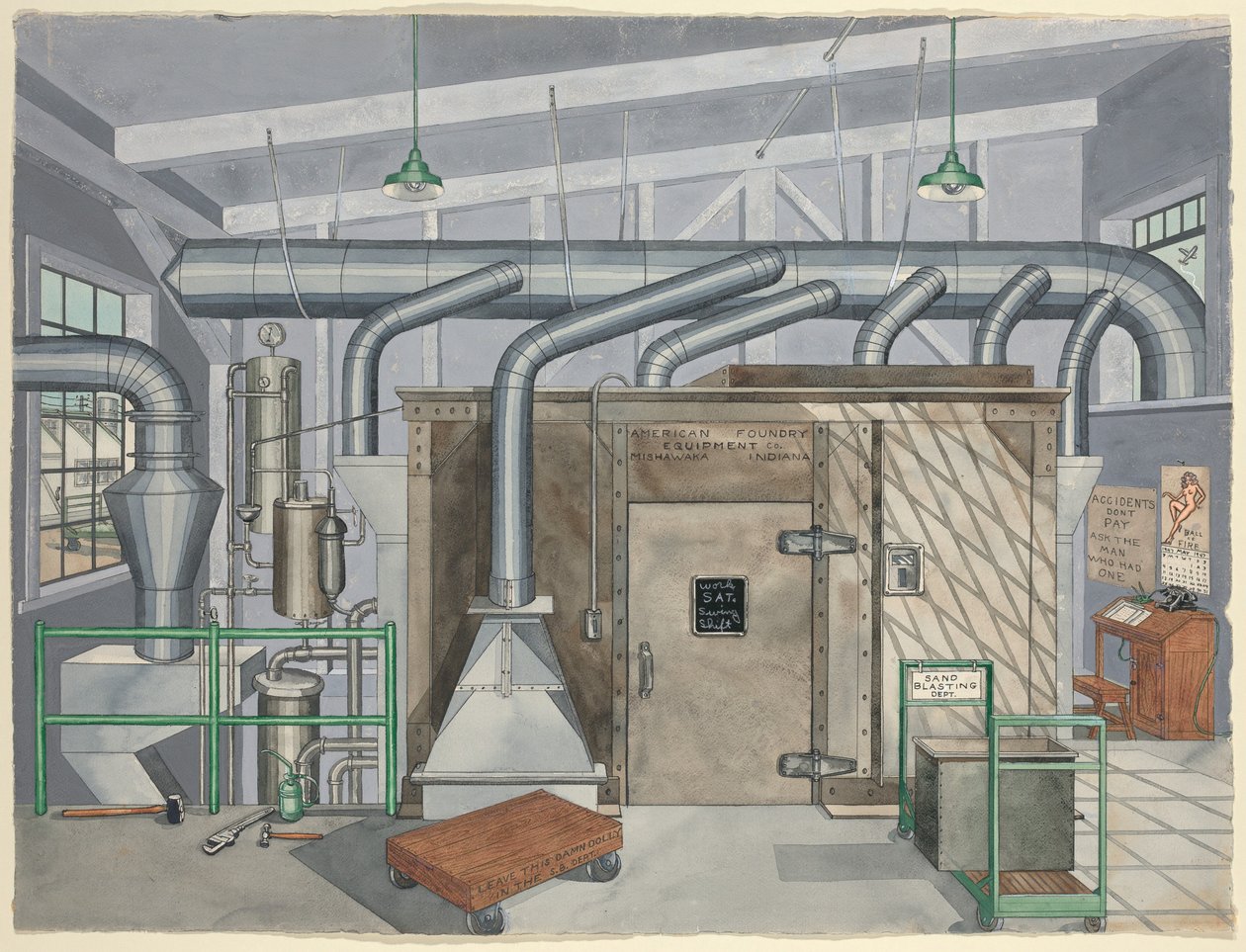 Udvendigt sandblæsningskammer, 1935 af Perkins Harnly