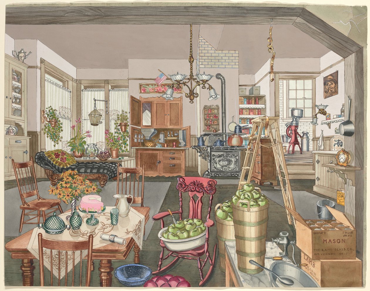 Semi-landligt køkken og spisestue, 1910 af Perkins Harnly