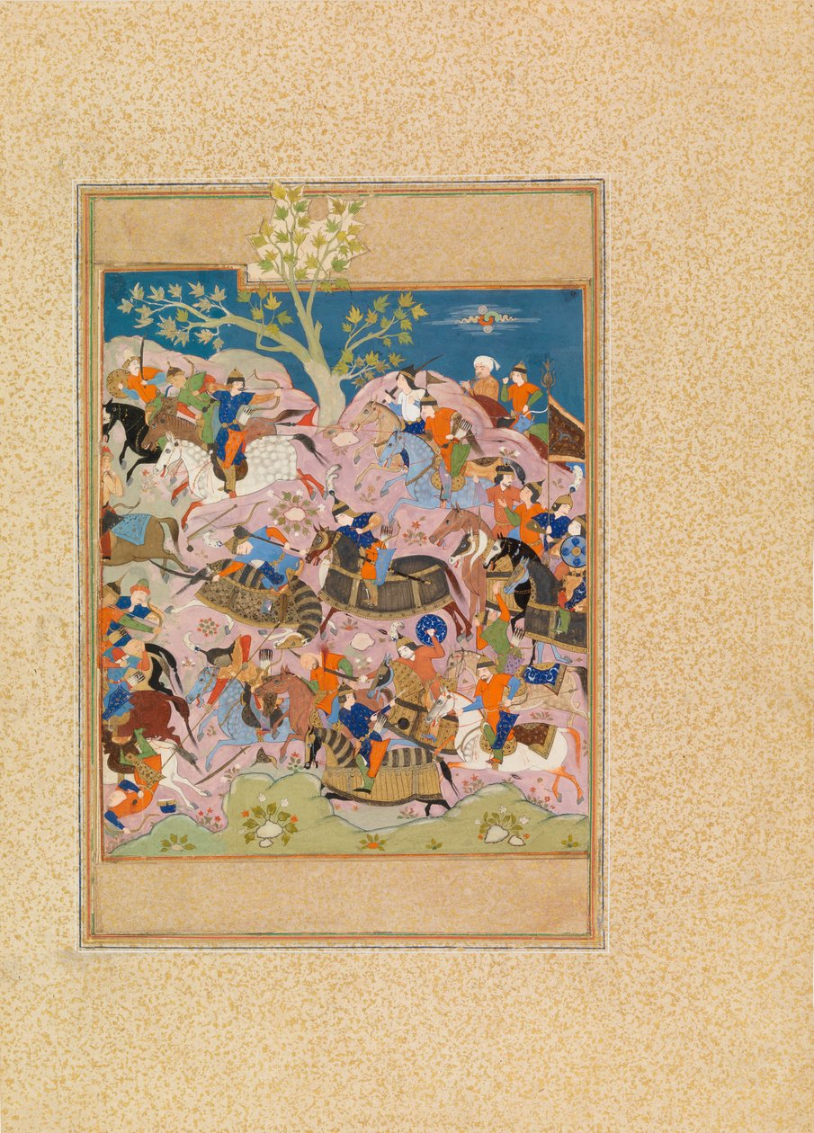 Battle Scene (wc & gouache på vellum) af Persian School