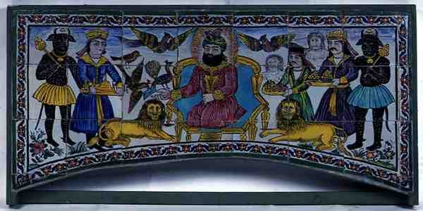 Qajar Cuerda Seca Panel, Shiraz (glaseret lertøj) af Persian School