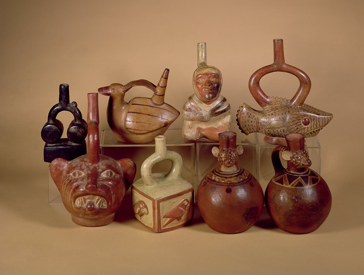 Mochica Stirrup Vessels, c.100-400 AD (keramik) af Peruvian School
