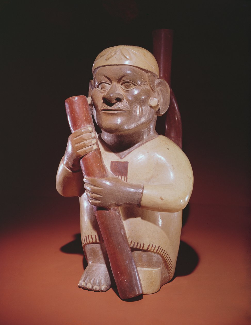 Siddende enbenet mand, Mochica Culture (lertøj) af Peruvian School