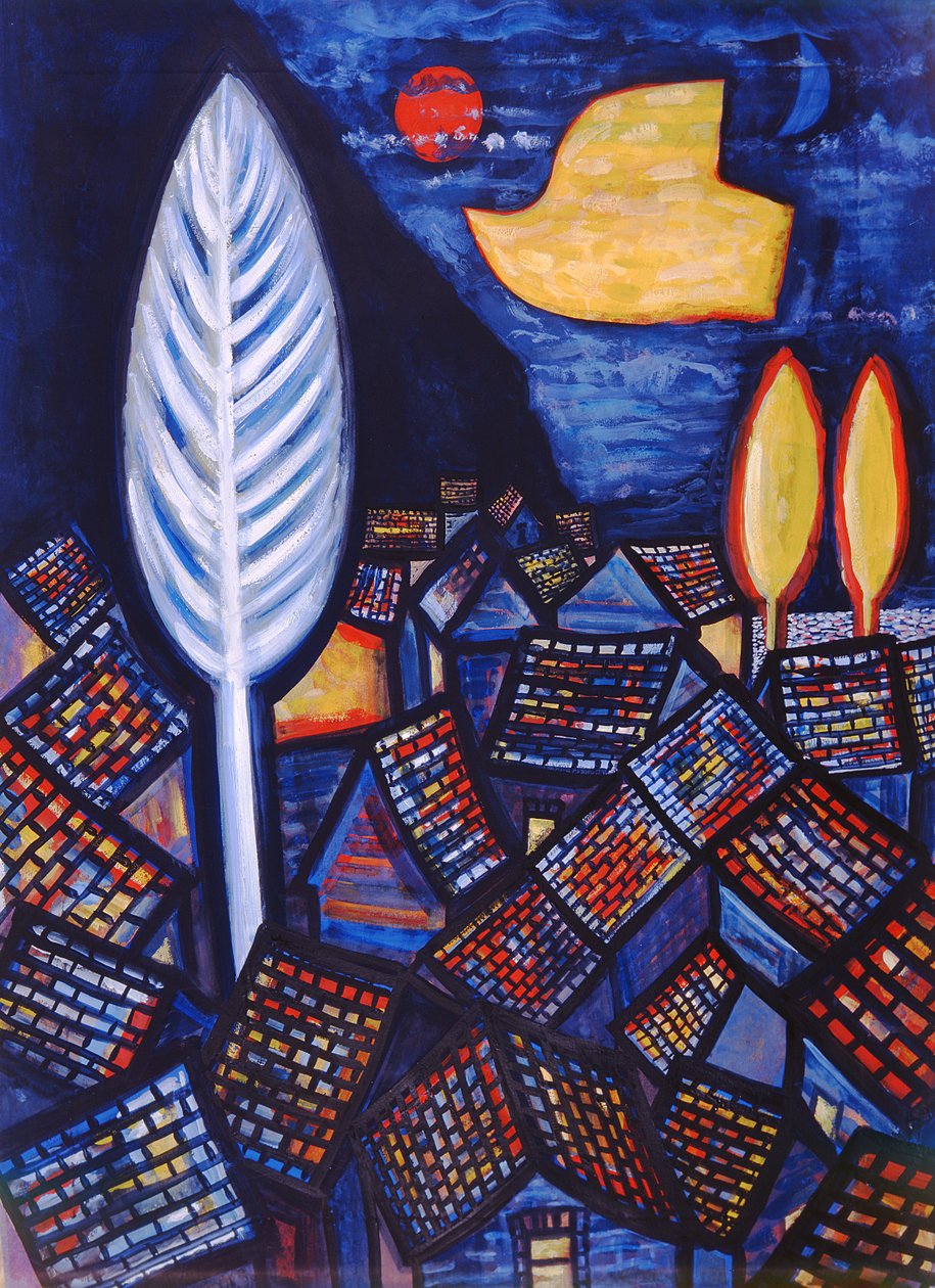 Above the Village, 1999 (gouache og wc på papir) af Peter Davidson