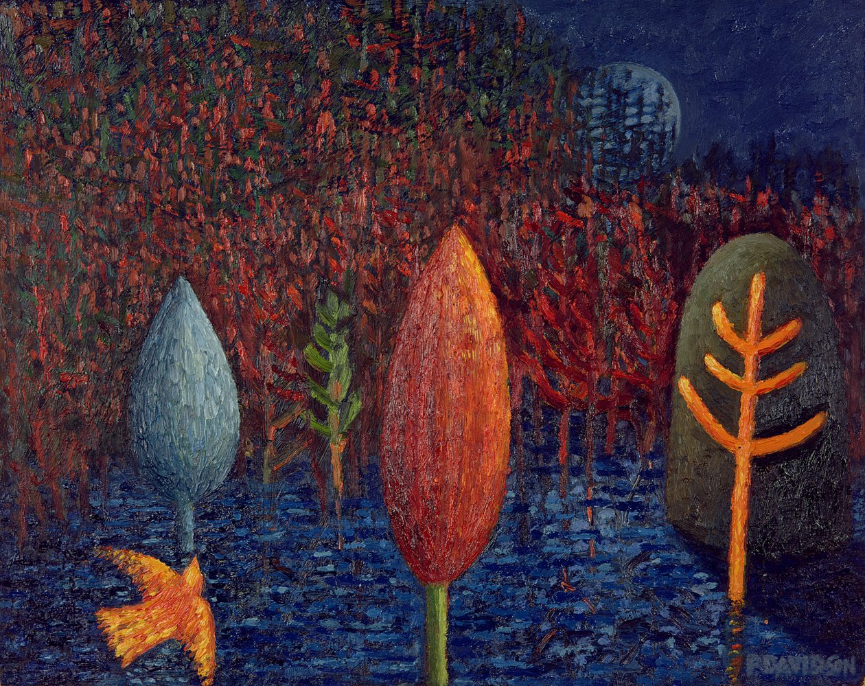 On the Edge of the Lagoon, 1997 (olie på papir) af Peter Davidson