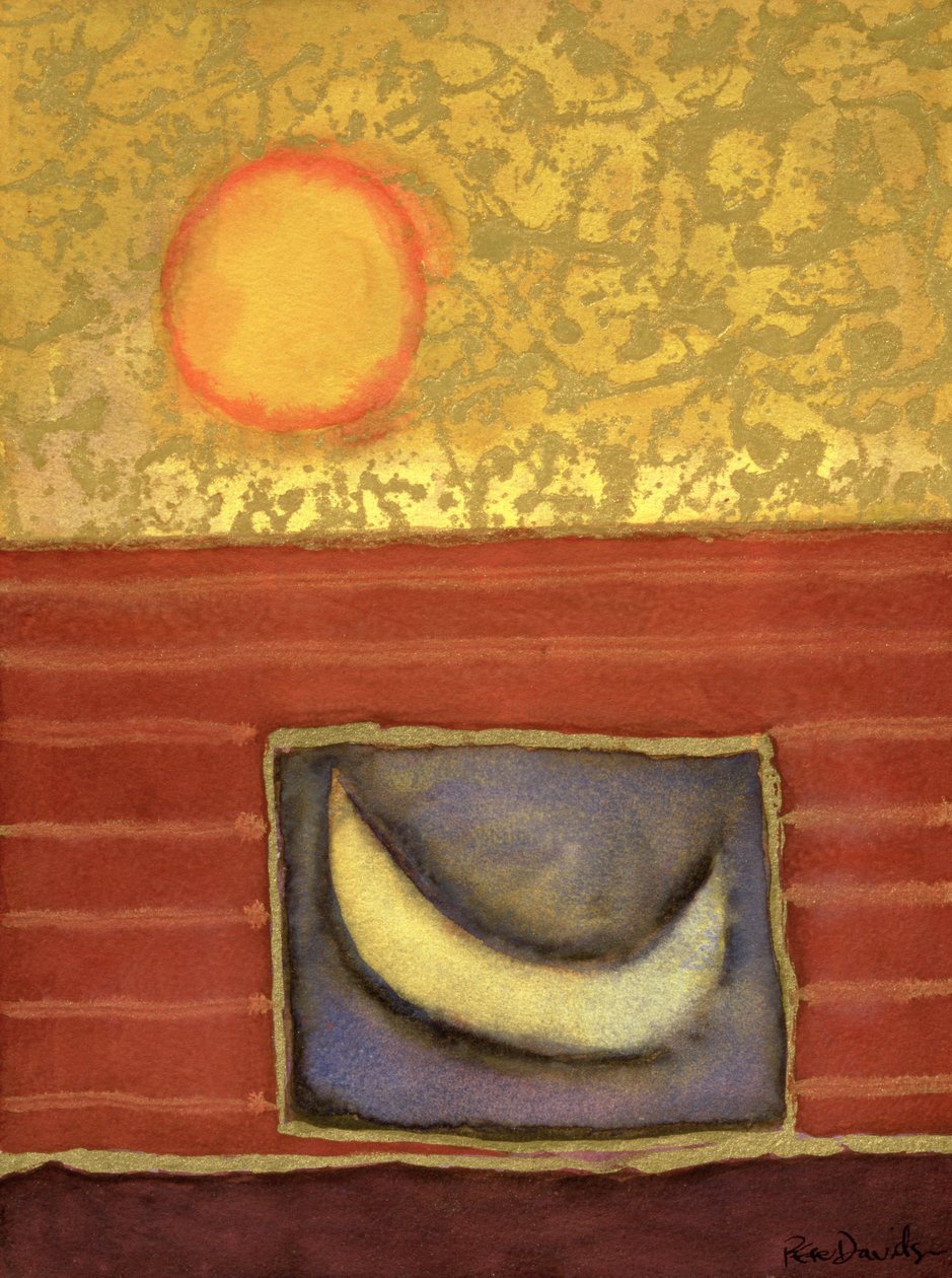 Solen står op, mens månen sover, 1990 (blandet medier på papir) af Peter Davidson