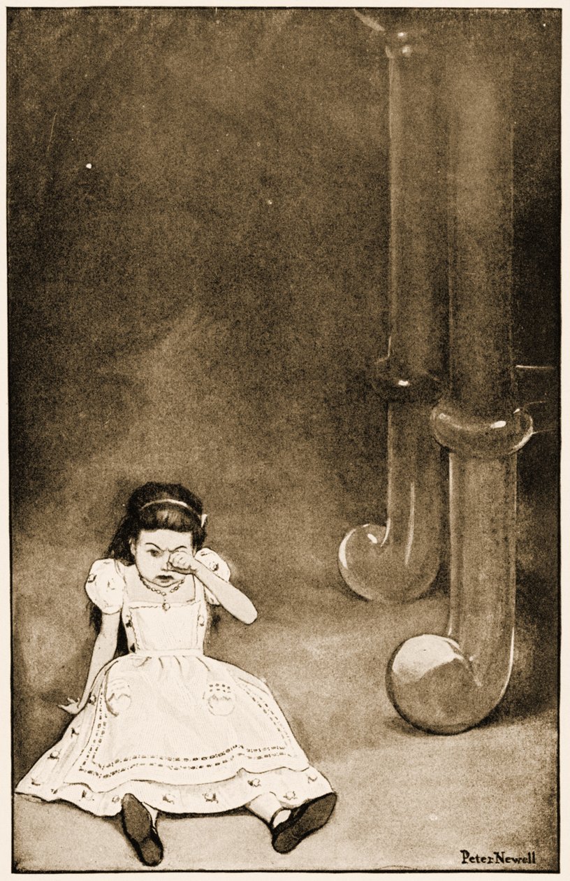 "Den stakkels lille ting satte sig ned og græd", illustration til Lewis Carrolls Alice