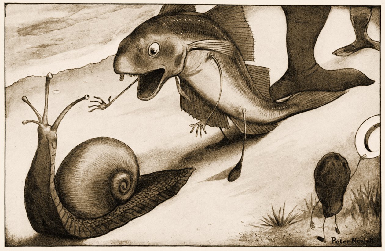 ""Vil du gå lidt hurtigere?" sagde en Hvilling til en Snegl", illustration til Lewis Carrolls Alice