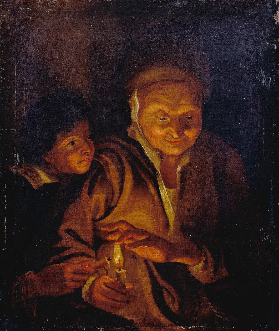 En dreng tændte et lys fra et, der var i besiddelse af en gammel kvinde af Peter Paul Rubens