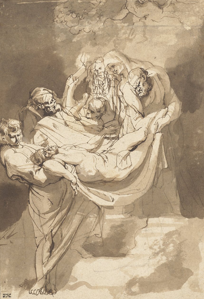 Kristi nedlæggelse i grav, 1615-17 (blæk og wc på papir) af Peter Paul Rubens