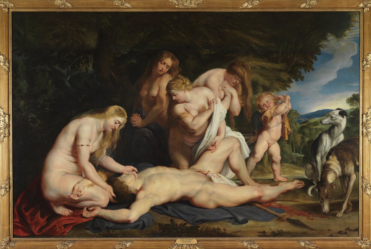 Adonis død (med Venus, Amor og de tre nåde) af Peter Paul Rubens