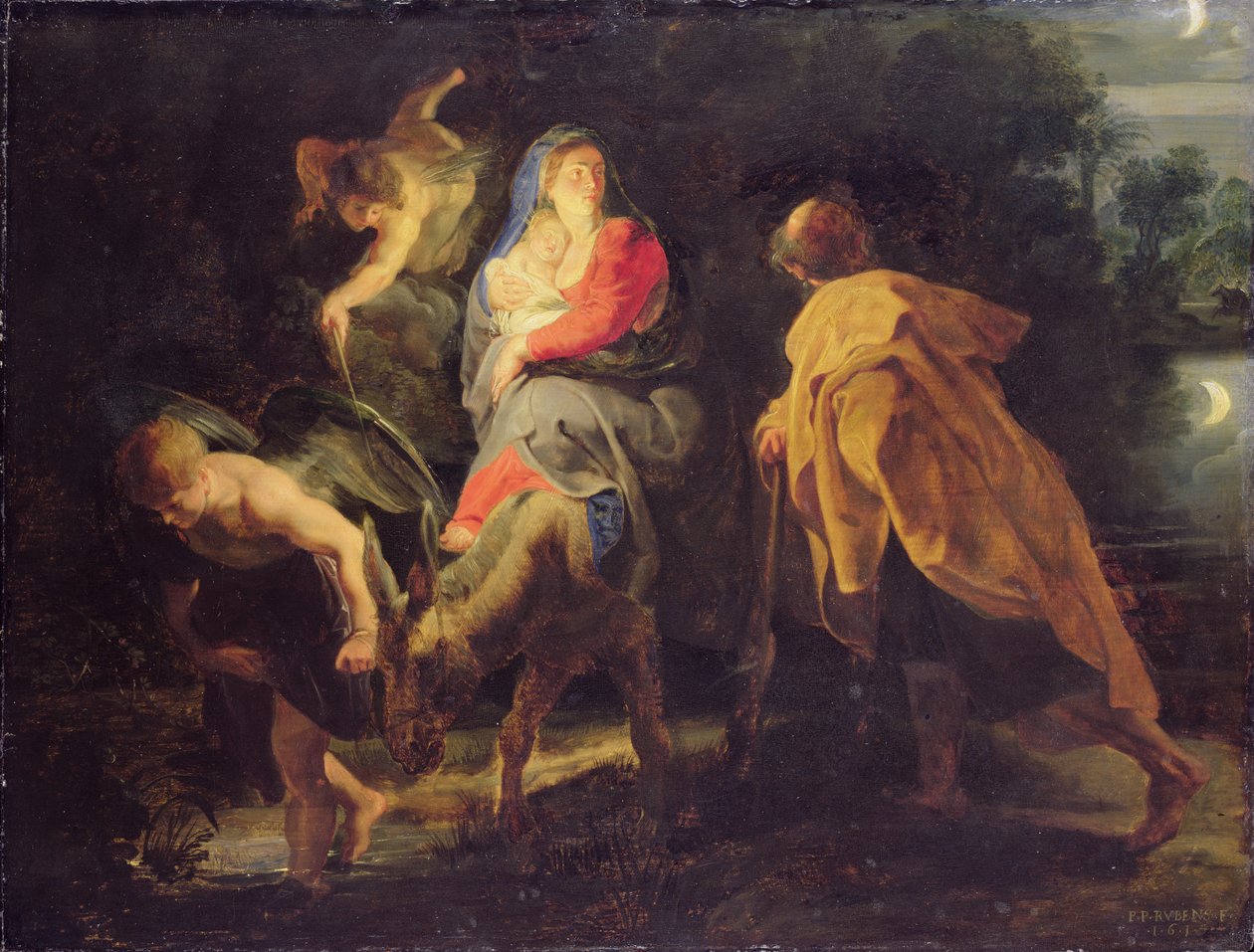 Flugten til Egypten, 1614 (olie på eg) af Peter Paul Rubens