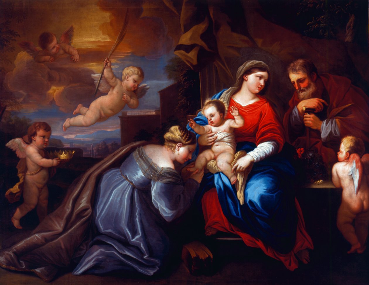 St. Catherines mystiske ægteskab i en Giordano-komposition af Peter Paul Rubens