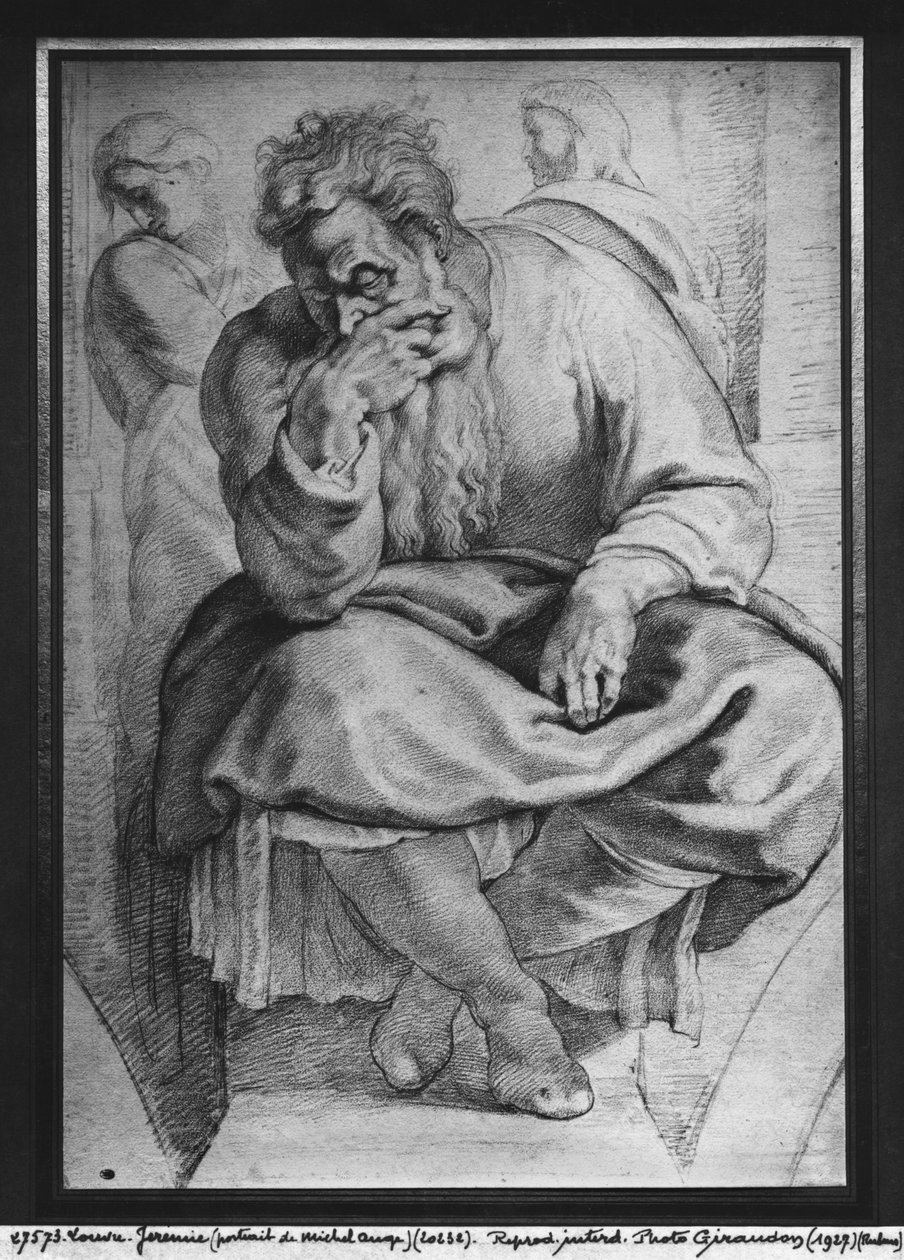 Profeten Jeremias, efter Michelangelo Buonarroti (pierre noire og rødt kridt på papir) af Peter Paul Rubens