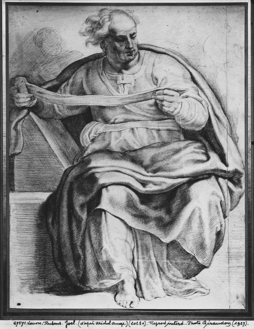 Profeten Joel, efter Michelangelo Buonarroti (pierre noire og rødt kridt på papir) af Peter Paul Rubens