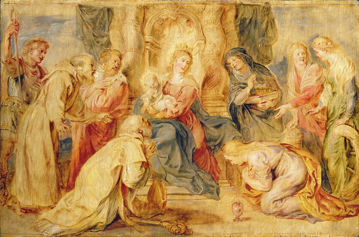 Jomfruen og barnet æret af otte helgener, ca. 1631-33 (panel) af Peter Paul Rubens