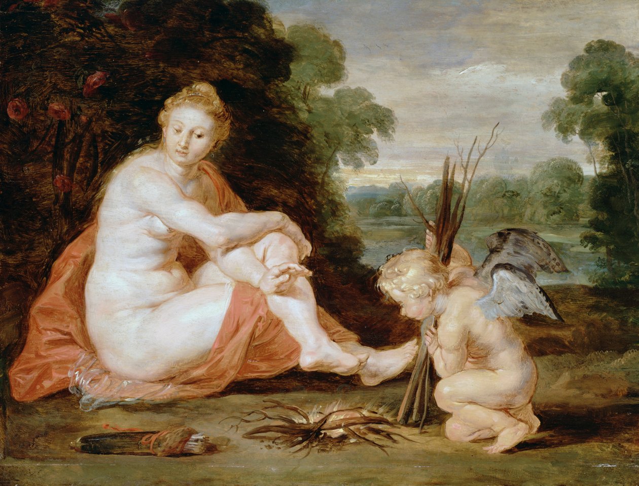 Venus og Amor varmer sig af Peter Paul Rubens