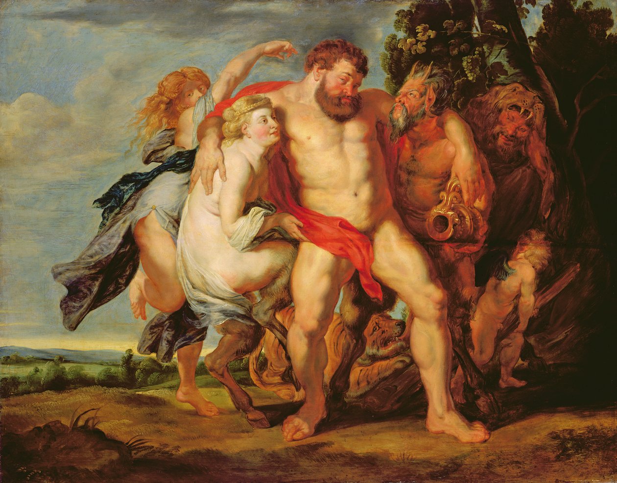 Drunken Hercules (olie på eg) af Peter Paul studio of Rubens