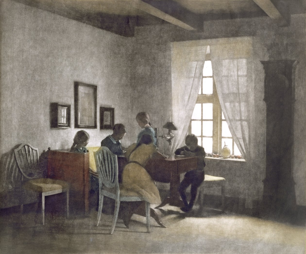 Børn ved bordet (mezzotint) af Peter Vilhelm Ilsted