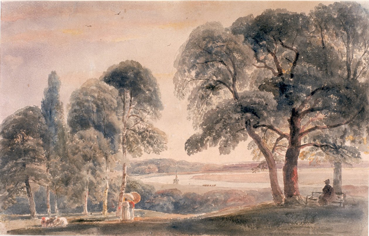 Weybridge Meadows (akvarel på papir) af Peter de Wint