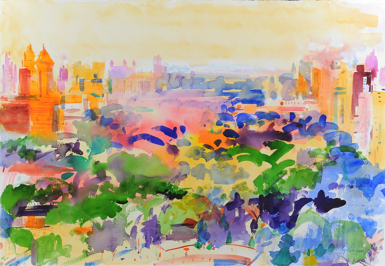 Sommermorgen, Manhattan, 2023 (akvarel) af Peter Graham