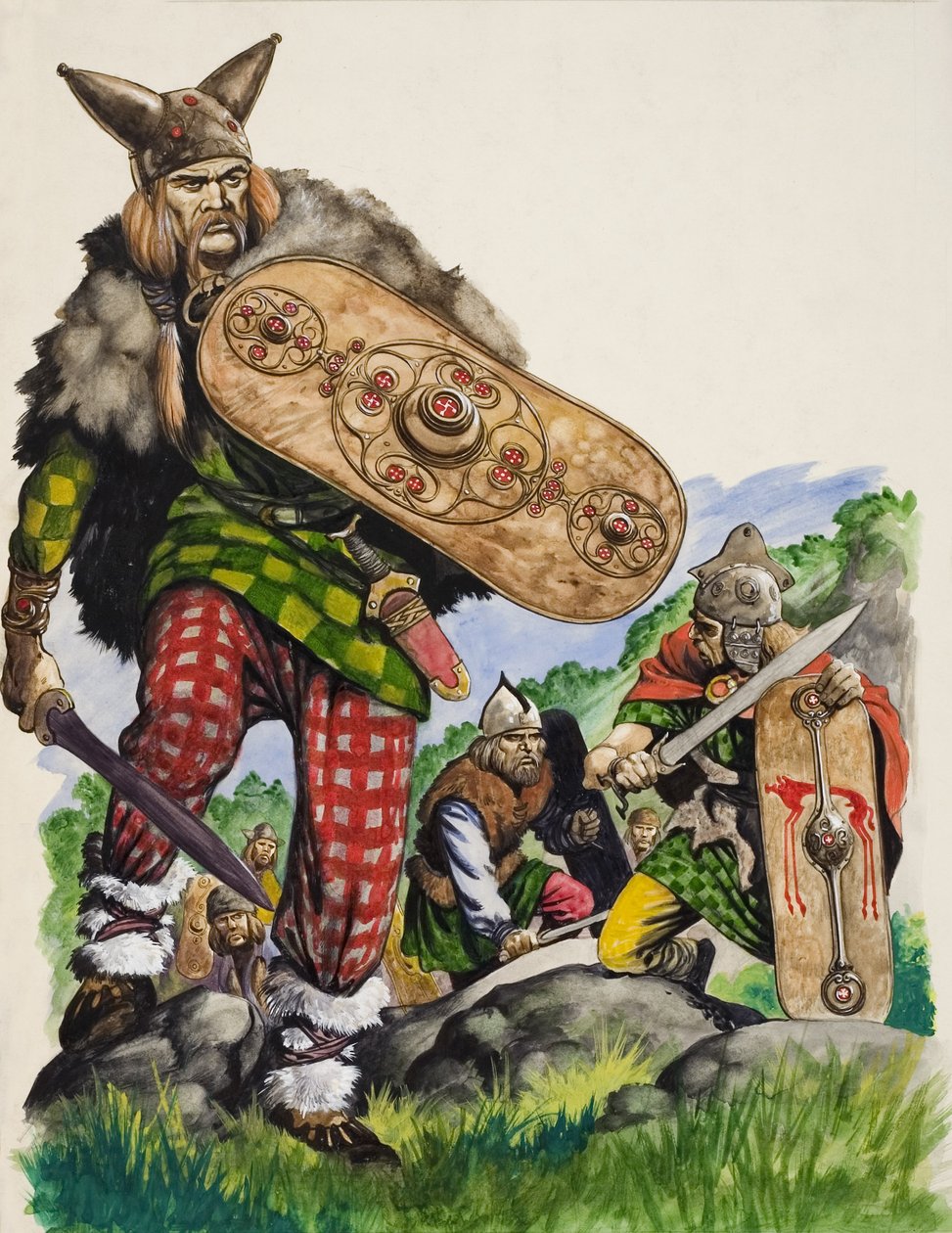 Celtic Warriors (gouache på papir) af Peter Jackson