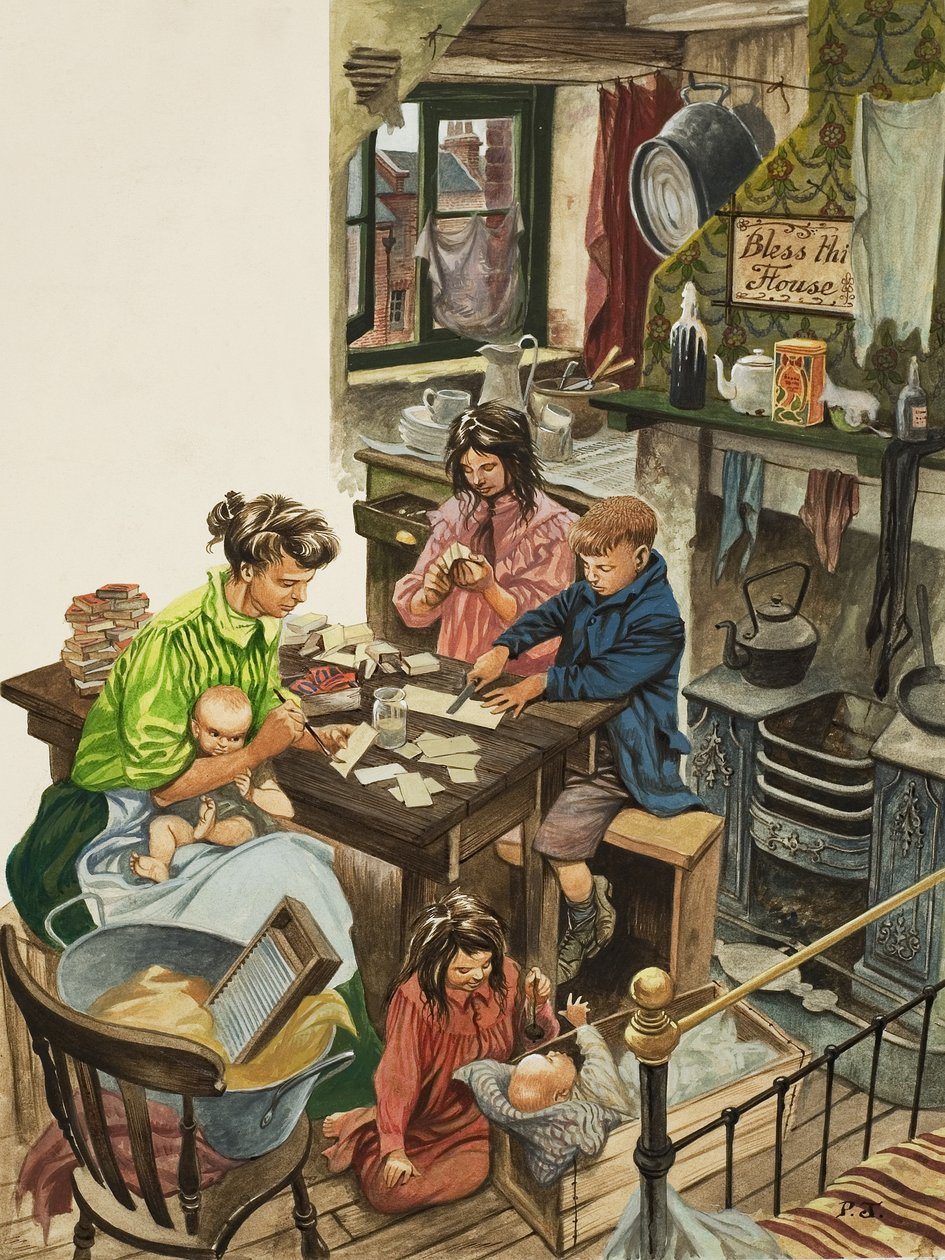 Making Matchboxes (gouache på papir) af Peter Jackson