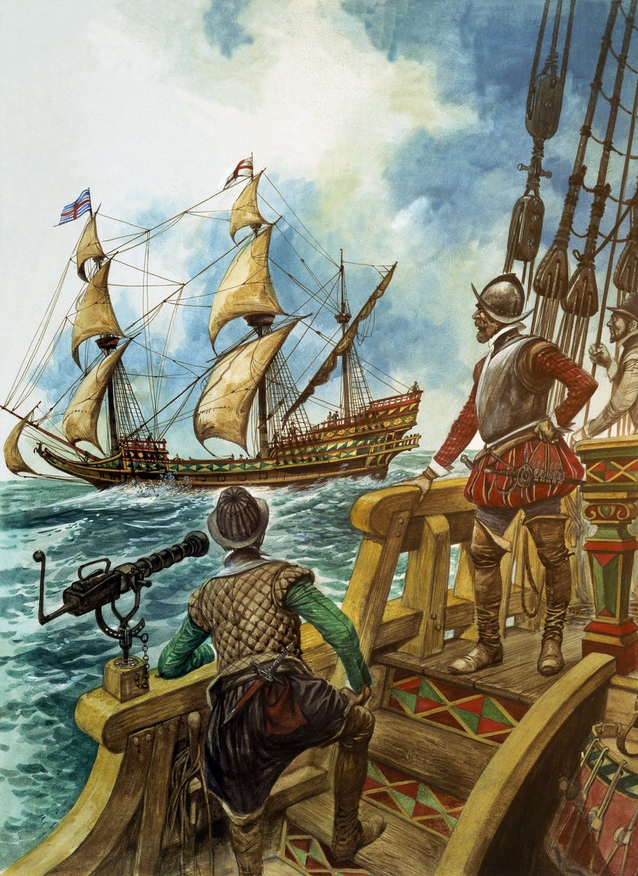 Sir Francis Drake (1540-96) (gouache på papir) af Peter Jackson