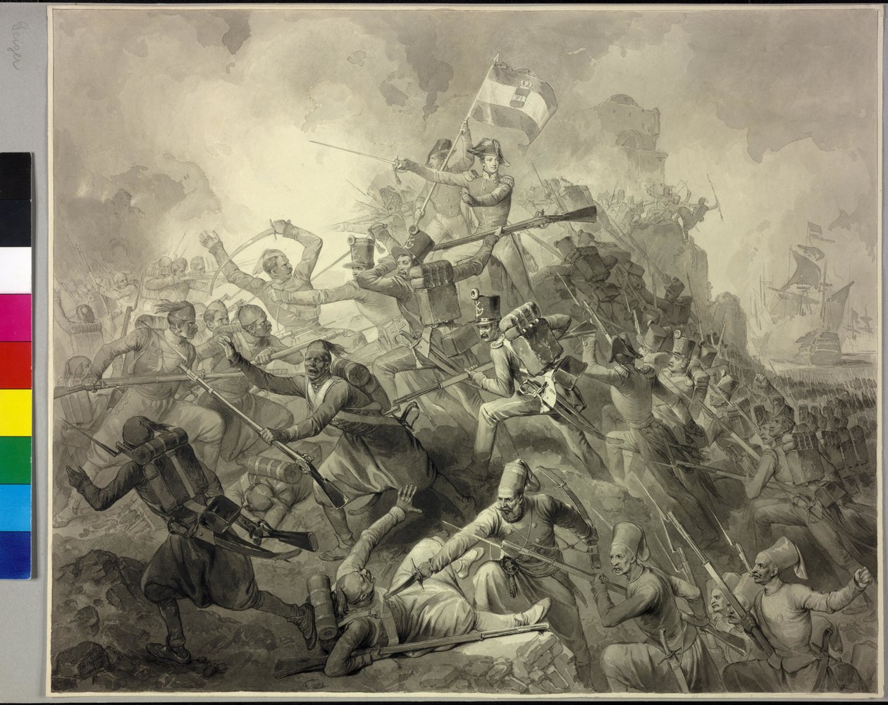 Erobringen af Saida (tuschtegning) af Peter Johann Nepomuk Geiger
